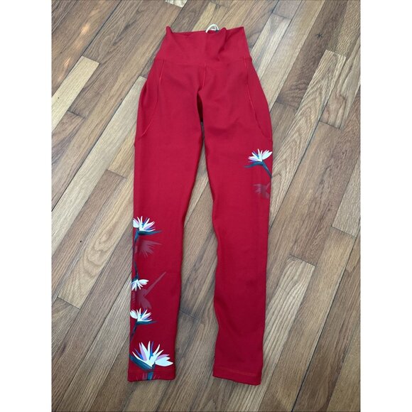 Adidas Thebe Magugu Women's Red Bird of Paradise Leggings Size XS - Picture 2 of 8